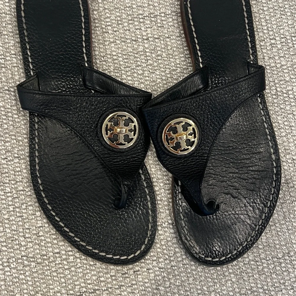 Tory Burch Black Leather Thong Sandals